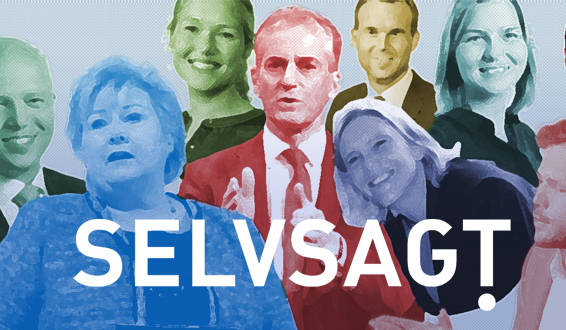 Collage av partiledere bak Selvsagt-logo